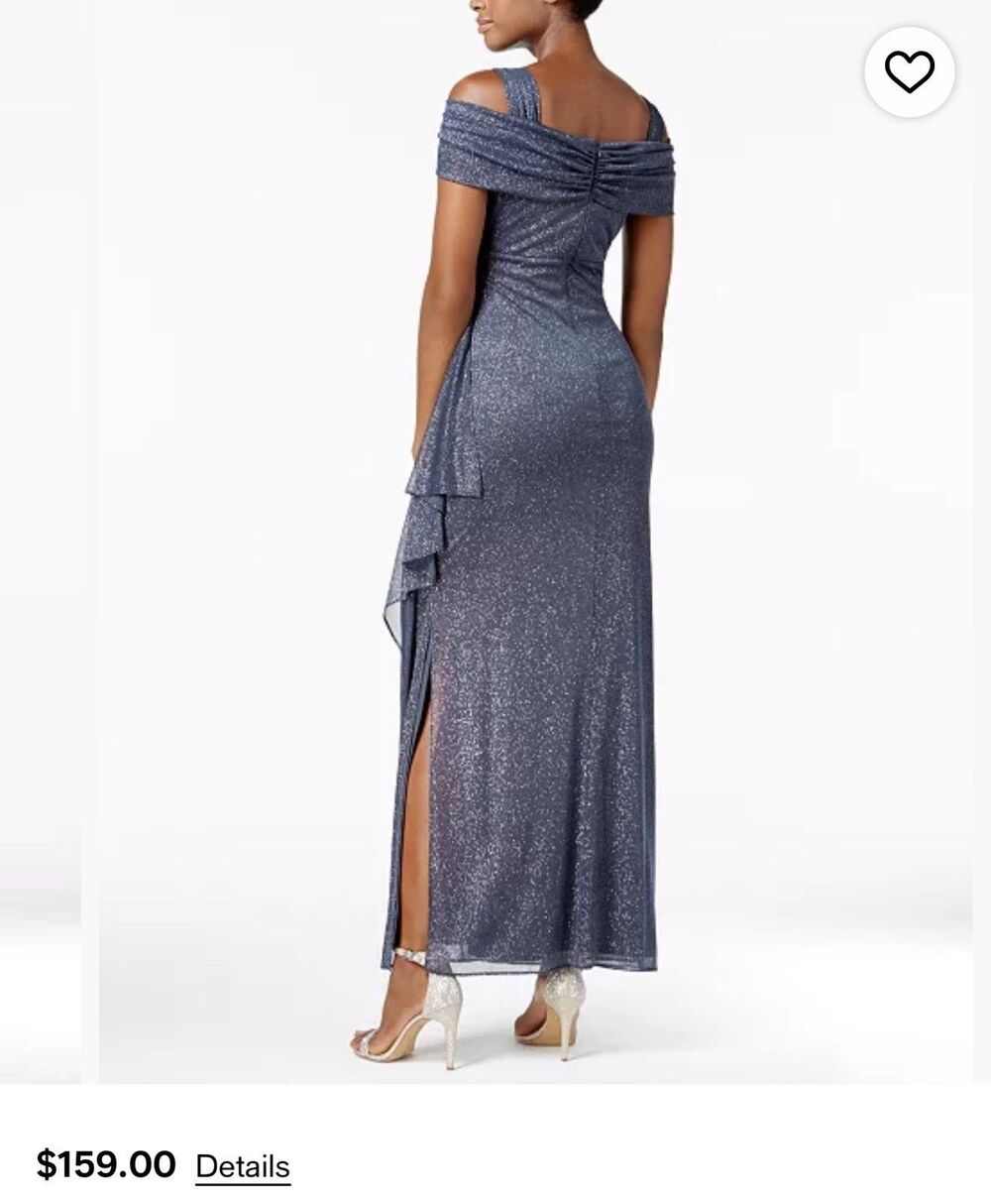 Alex Evenings Gray Glitter Draped Cowl Neck Sleeveless Long Gown Size 16 - Picture 2 of 13